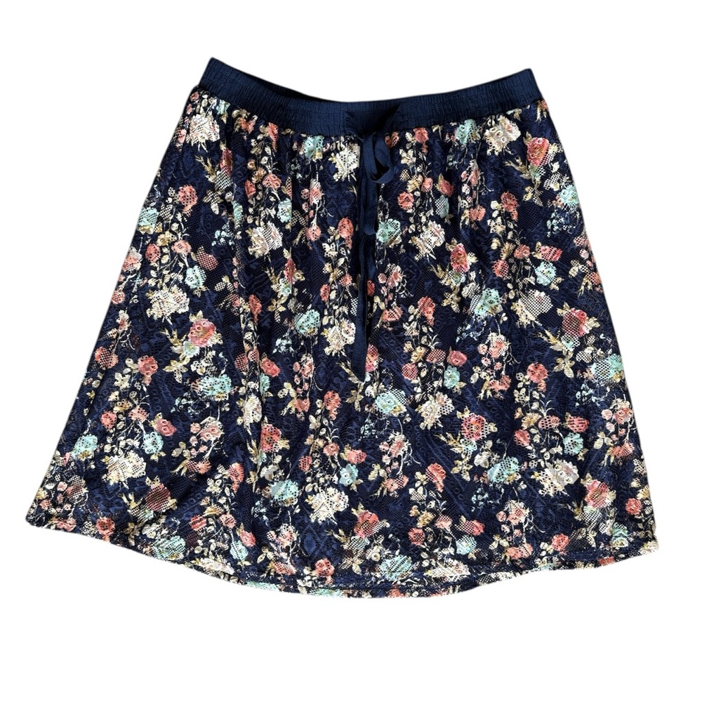 GNW Navy Blue Lacy Floral Flowy A-Line Midi Skirt, Women’s XL